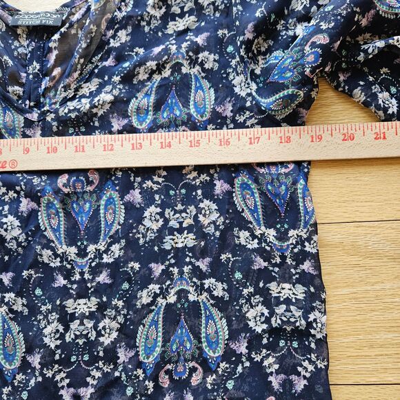 Papermoon Dressy Blouse  for  Stitch Fix Navy Paisley Sheer Long Sleeve, Med - Picture 7 of 9